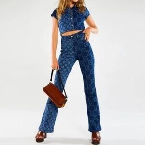 Jaded London Skinny Flare Retro Checkerboard Jeans Size 26 And Denim Top Size 4